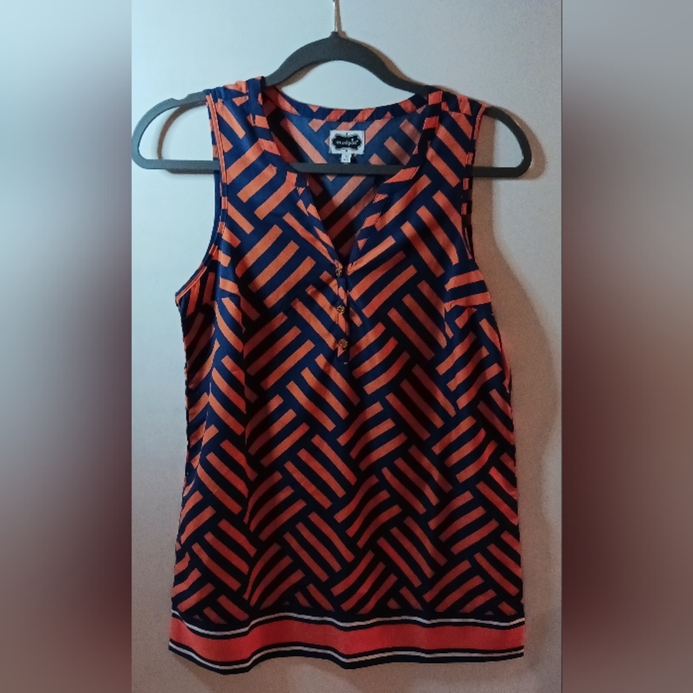 Mudpie Woman's Sleeveless Top, Orange & Blue, Small